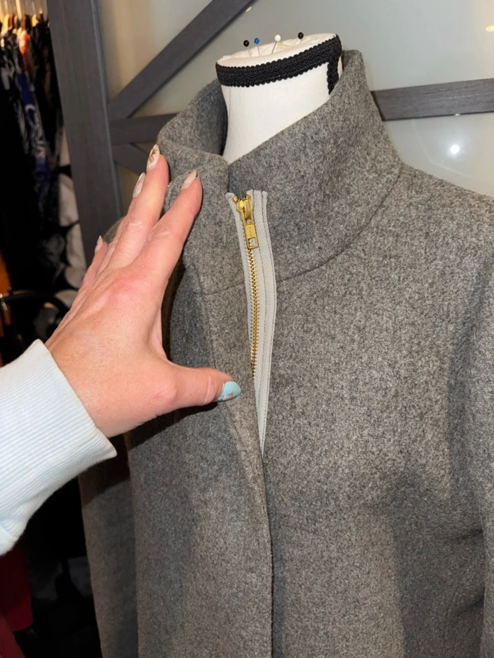 J. Crew Mercantile Gray Wool-Blend Stand Collar Pea Coat - Picture 6 of 16